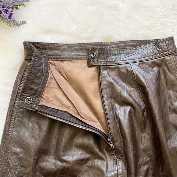 VINTAGE 80s 90s Brown Leather Pencil Skirt - Picture 5 of 5